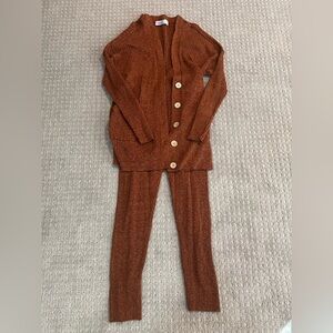 Free People Rust Brown Knit Cardigan and Legging Set
